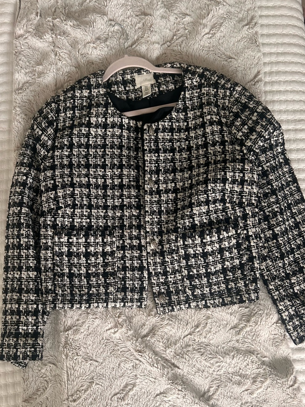 H&M Black and White Tweed Cropped Jacket